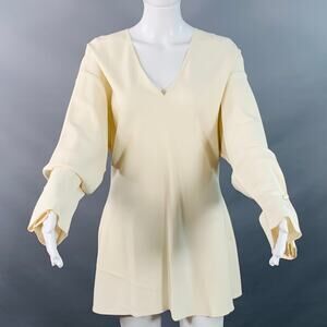 MARNI Size M Beige Viscose Blend Long Sleeve V-Neck Blouse